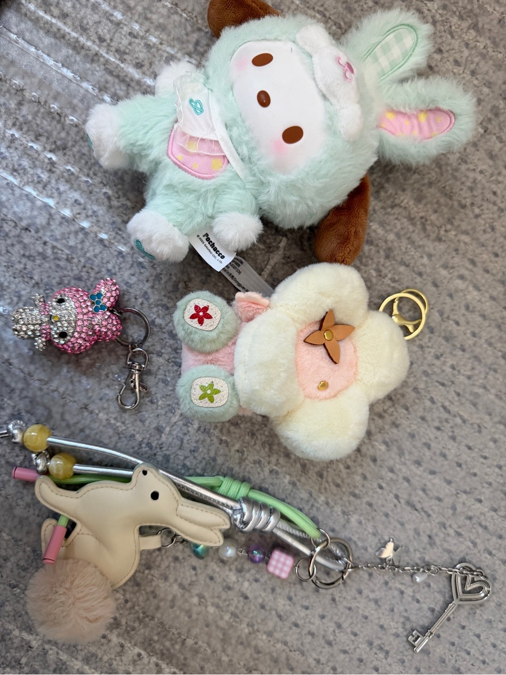 Kawaii and Sanrio My Melody Plush Keychains  - Mint Green Bunny Outfit